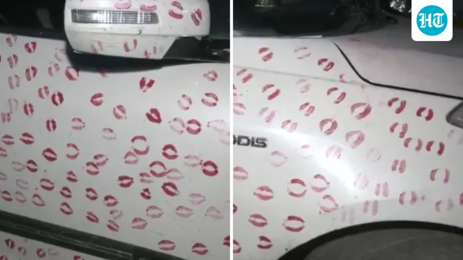 Girlfriend leaves 3,400 kiss marks on car. Gwalior cops make man wipe them off, fine him  ₹5,500